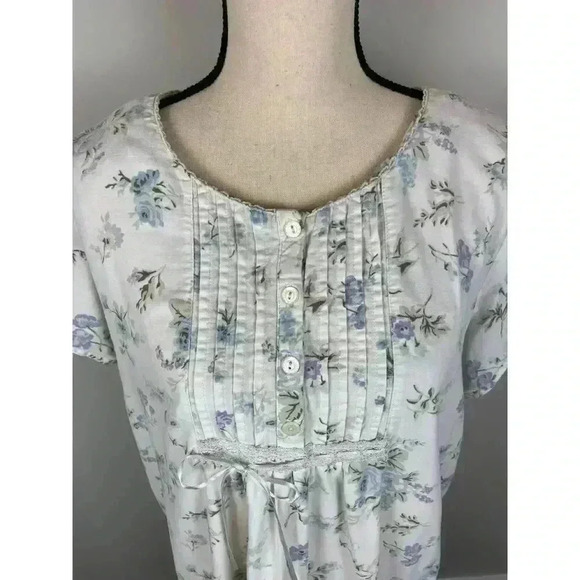 Vtg Laura Ashley Babydoll Ruffle Nightgown Floral Short Sleeve 100% Cotton L - Picture 2 of 15